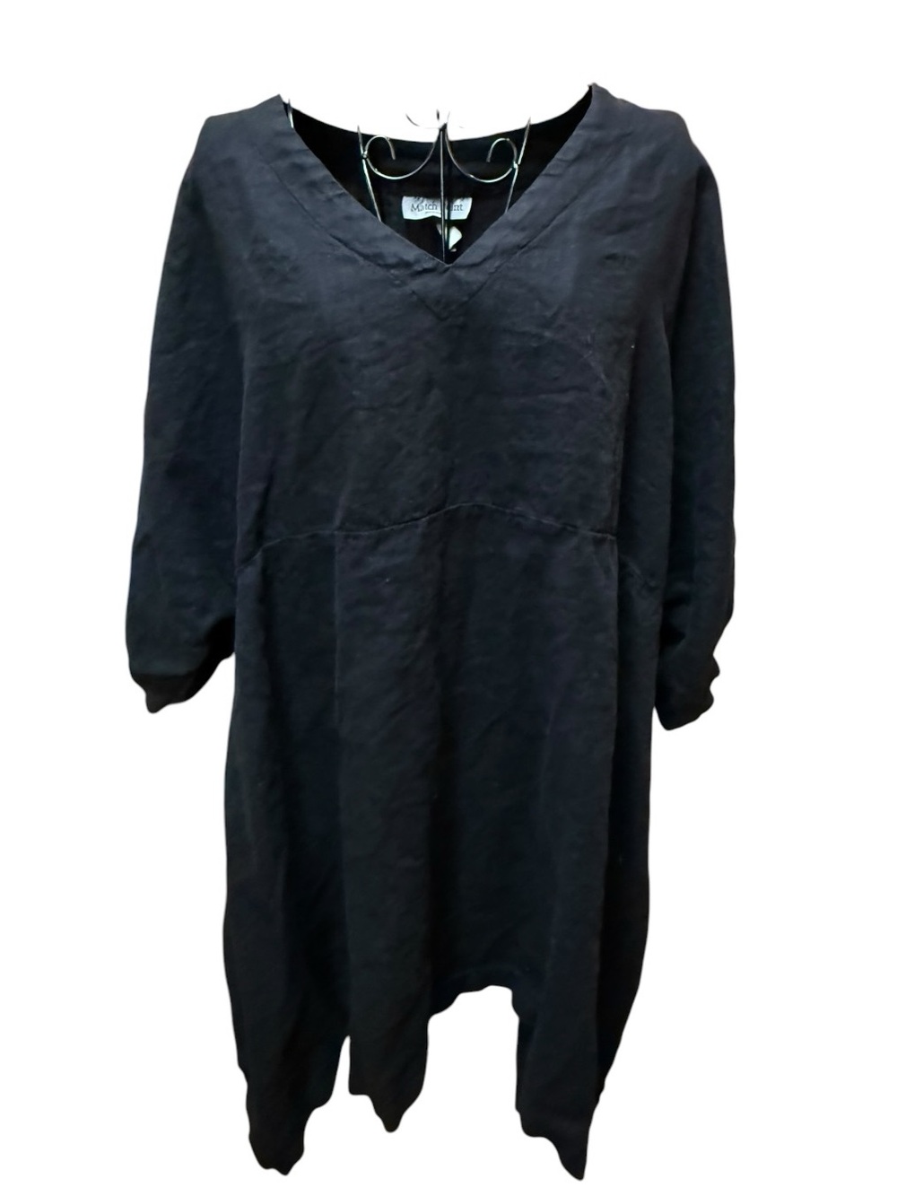 Match Point 100% Linen Black V-Neck Women's Tunic Top Large